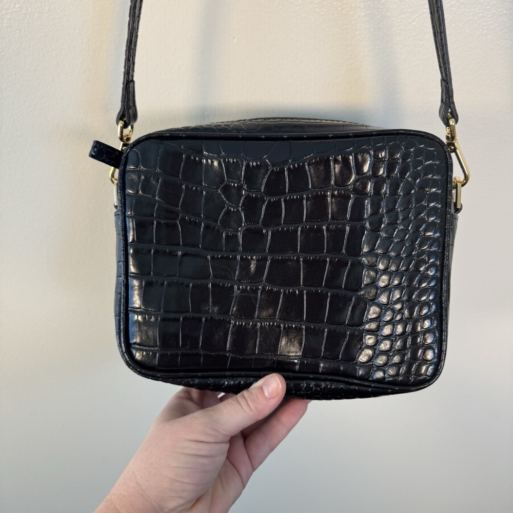 Quince Gemma Black Croc Leather Crossbody Bag Purse - Picture 3 of 11